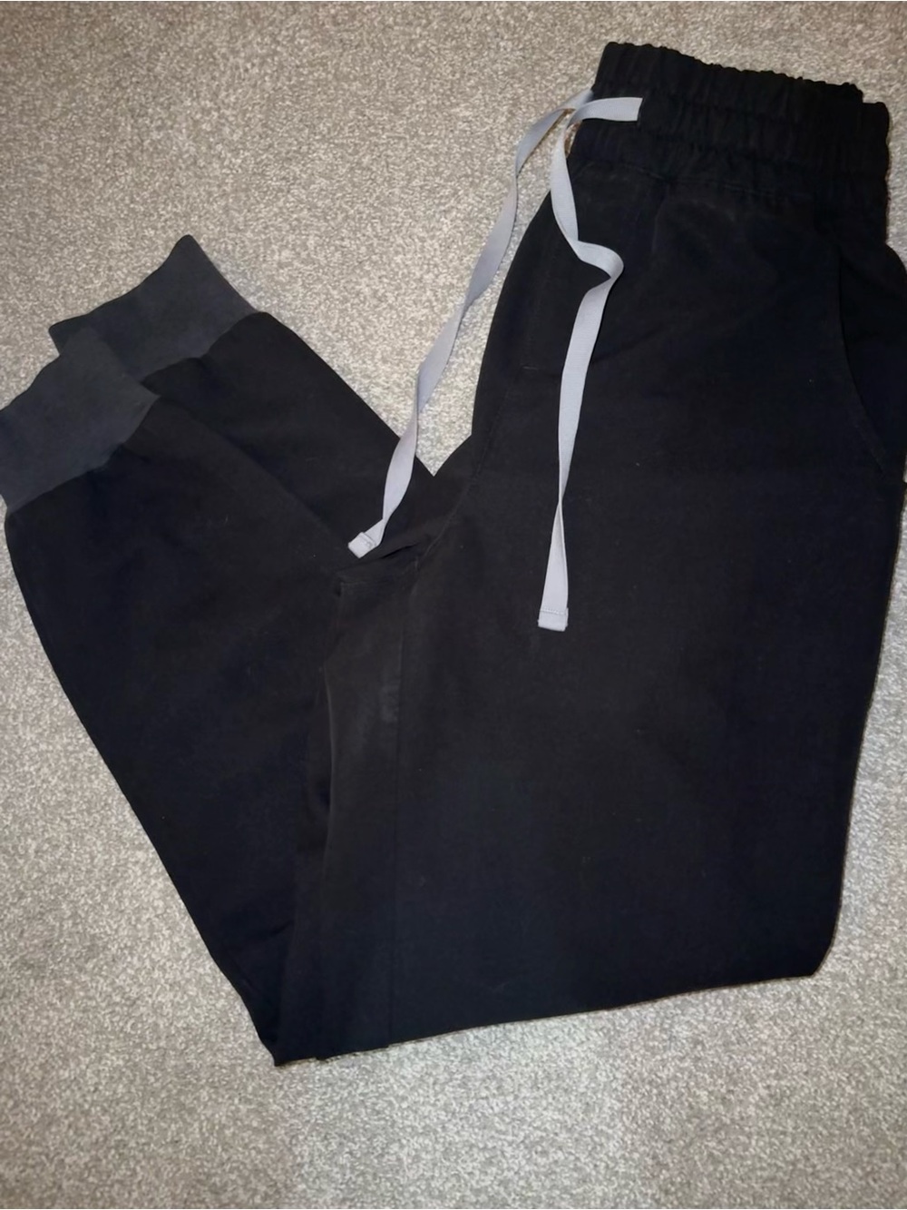 Black Drawstring Jogger Pants with Gray Cuffs